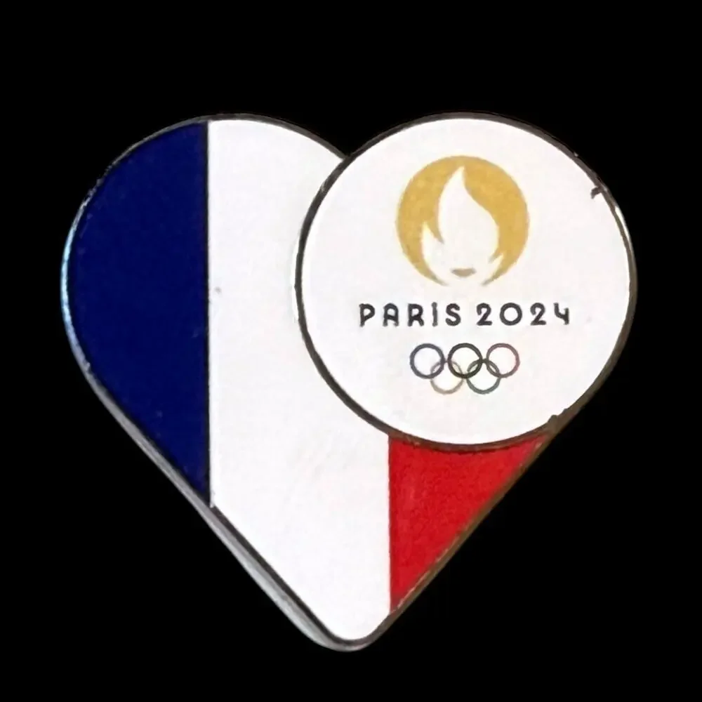 Drago 2024 Paris Olympics Lapel Pin Red White Blue Enamel Heart Collectible